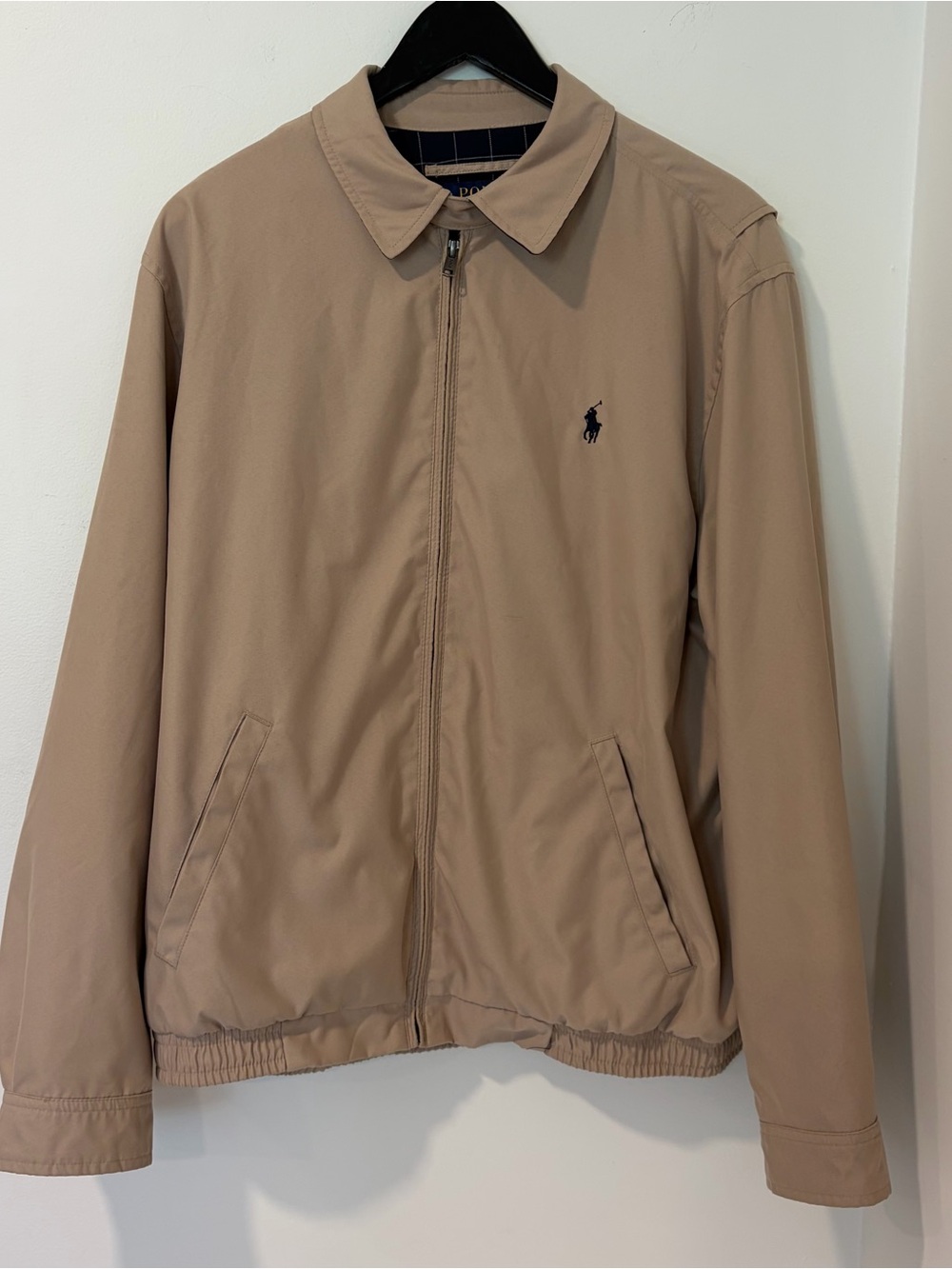 POLO Ralph Lauren Jacket Mens Beige Tan Khaki Bayport Poplin Bomber Pony. Medium